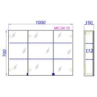 Зеркальный шкаф с тремя дверьми Aqwella MC 100х70 схема 2