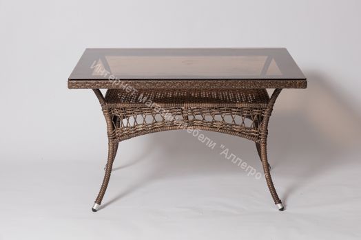 Стол FM-2001 квадратный, коричневый, искусственный ротанг/стекло