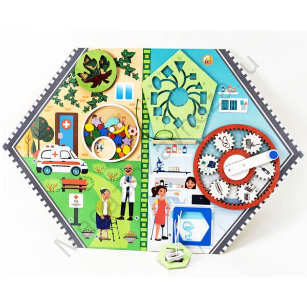 Бизиборд (дидактическая панель) настенный ДОКТОР. Серия ИЗУЧАЕМ ПРОФЕССИИ