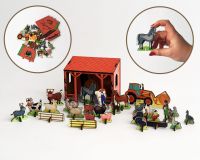 Игровой набор деревянный УСПЕШНАЯ ФЕРМА 45 фигурок на подставках + сборный сарай + мультфильмы