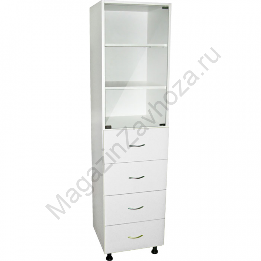 Медицинский шкаф с выдвижными ящиками 2 полки ЛДСП + стеклянная дверца
