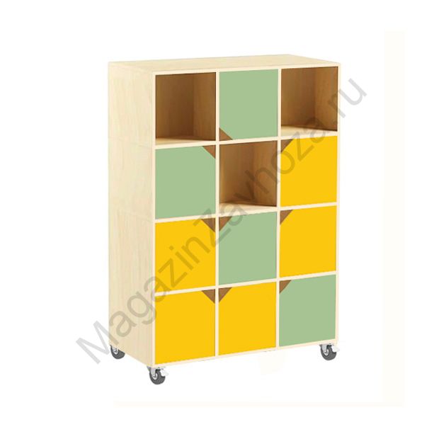 СТЕЛЛАЖ 7 ТРЁХСЕКЦИОННЫЙ ДВУХСТОРОННИЙ МОБИЛЬНЫЙ 12 ЯЧЕЕК