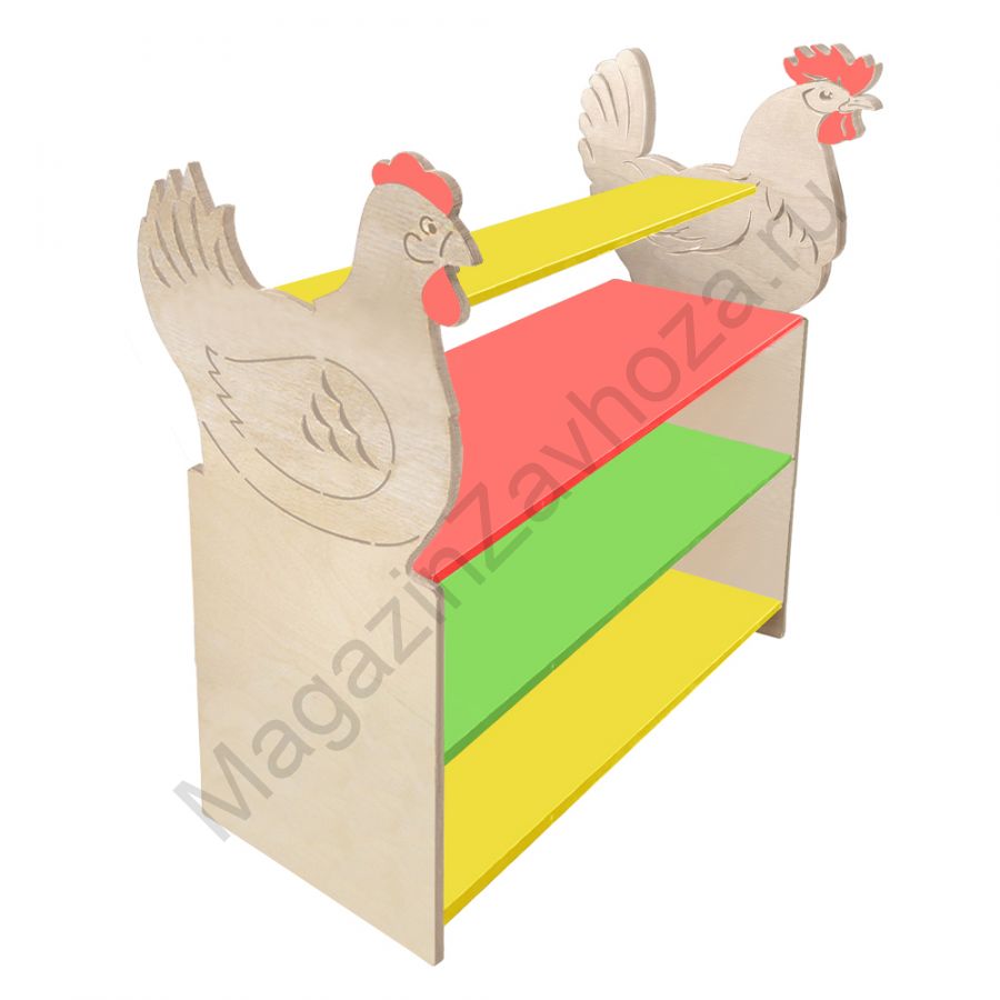 ТУМБА ДЛЯ ИГРУШЕК И ПОСОБИЙ 13 С ДЕКОРАЦИЯМИ (4 ПОЛКИ)КУРИЦА-ПЕТУХ