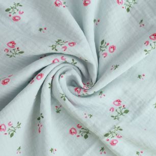 Хлопок - Муслин с цветами, Голубой 50x45