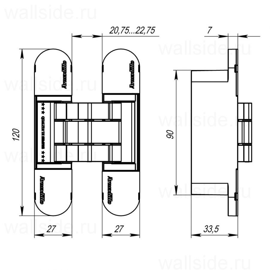 Скрытая петля  Armadillo TECH U3D7000 SC (12060UN3D) мат. хром