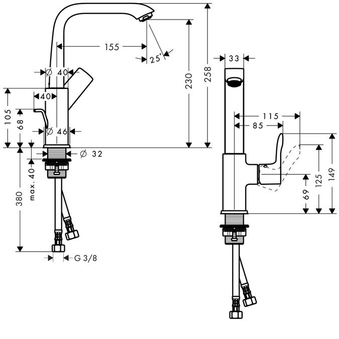 Смеситель Hansgrohe Metris для раковины 31087000 схема 1