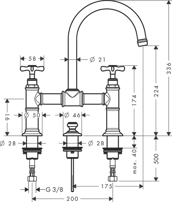 Смеситель Hansgrohe AXOR Montreux для раковины 16510000 схема 1