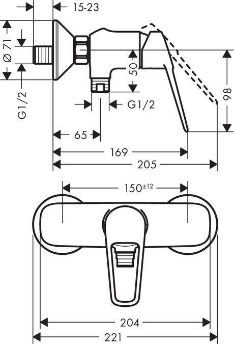 Смеситель Hansgrohe Novus Loop для душа 71360000 схема 1