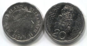 Новая Зеландия 20 центов 2006-2008 гг UNC