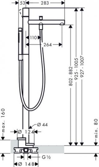 Смеситель Hansgrohe AXOR Uno для ванны с душем 45416000 схема 1