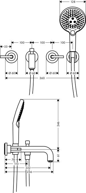 Смеситель Hansgrohe AXOR Citterio для ванны с душем 39448000 схема 1