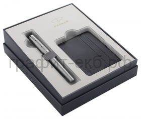 Набор Parker Urban Ручка перьевая Metro Metallic CT + футляр для карт 2121996