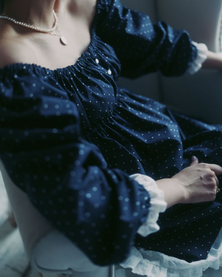 Платье Babydoll в горошек с кружевом