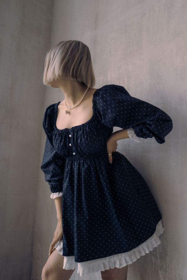 Платье Babydoll в горошек с кружевом