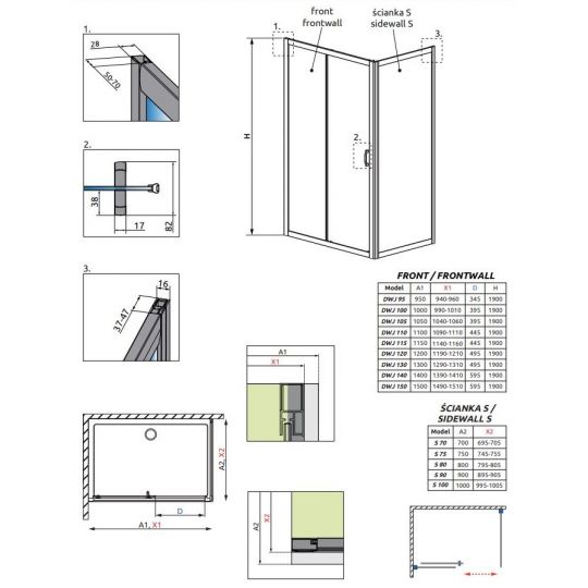 Стеклянное душевое ограждение Radaway Premium Plus DWJ+S ФОТО