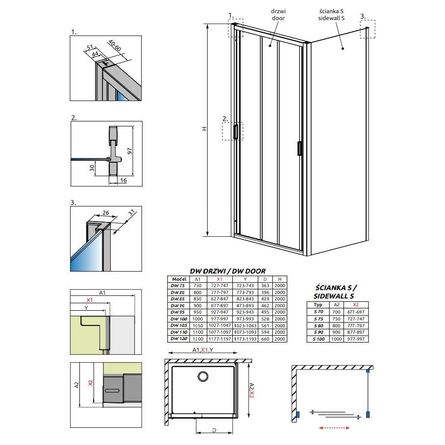 Душевой уголок Radaway Evo DW+S с универсальной раздвижной дверью схема 3