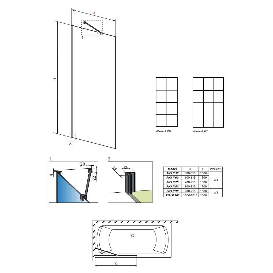 Черная шторка на ванну Radaway Idea Black PNJ II Factory в раме схема 2