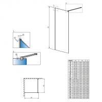 Душевая перегородка в черной раме Walk-in Radaway Modo New Black II Frame с черным профилем схема 2