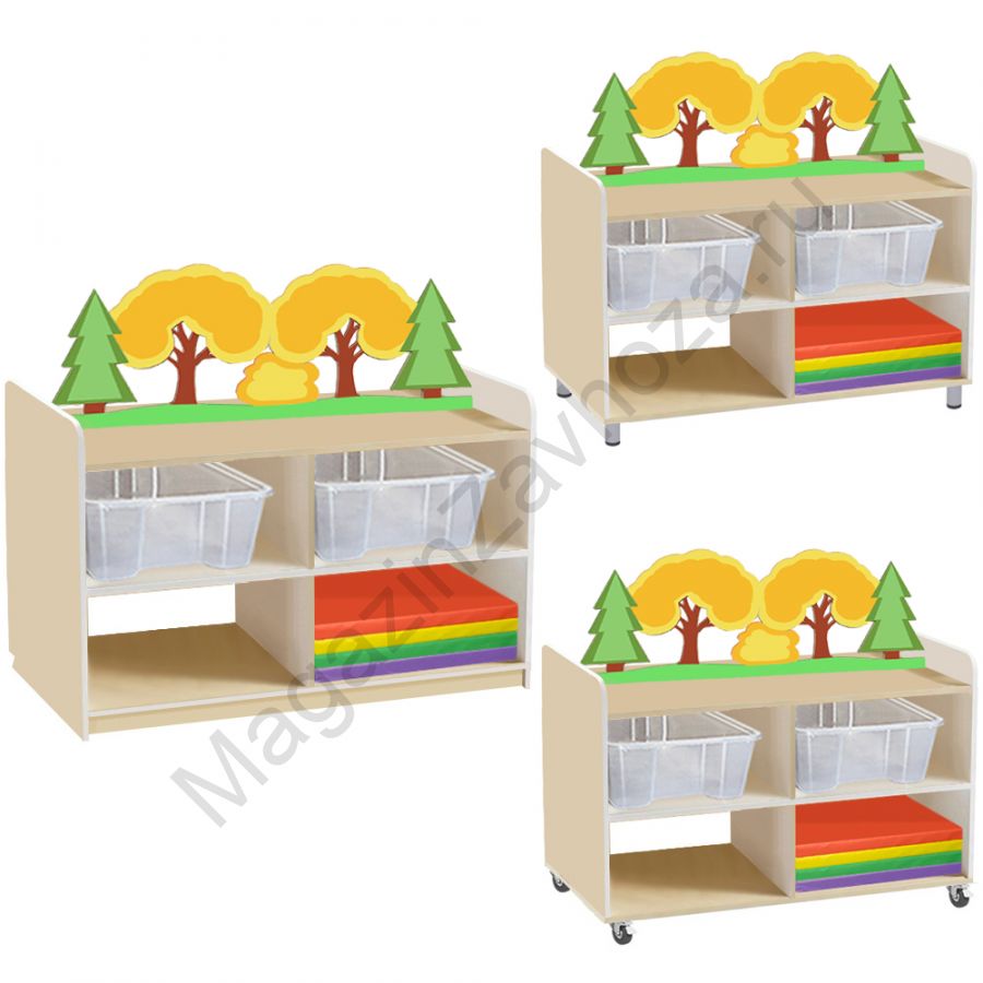 ТУМБА ДЛЯ ИГРУШЕК И ПОСОБИЙ 23 ДВУСТОРОННЯЯ С 4-МЯ КОНТЕЙНЕРАМИ И МИНИ-МАТАМИ