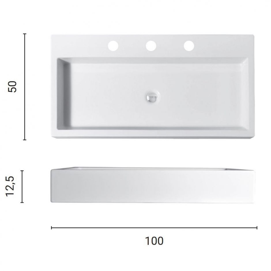 Раковина Nic Design Cool с 1 или 3 отверстиями по запросу 100x50x12,5 001 232 ФОТО