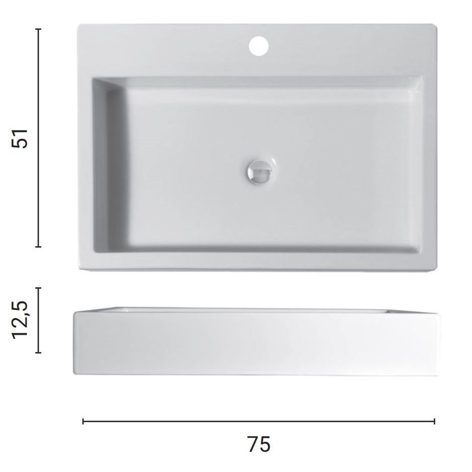 Раковина Nic Design Cool с 1 отверстием по запросу 75x51x12,5 001 231 схема 2