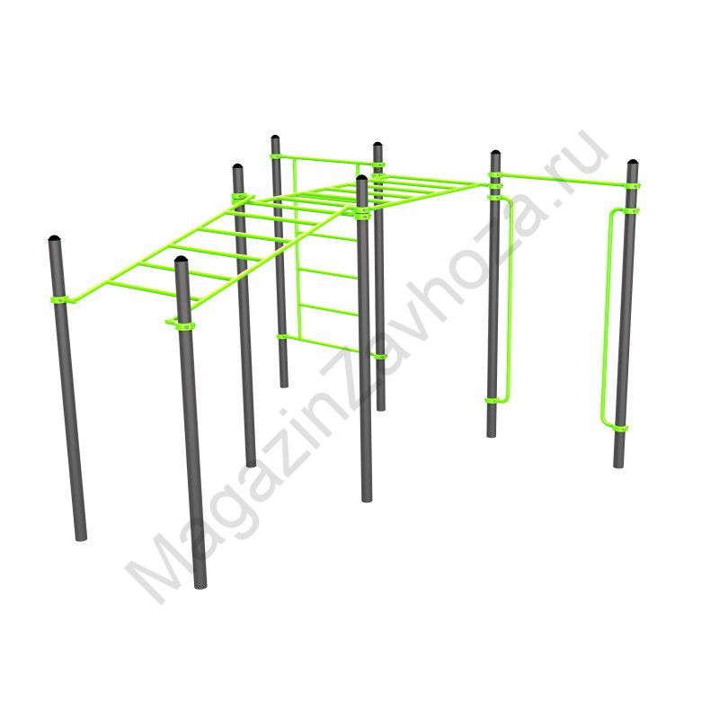 W328 Воркаут (рукоход в подъем и клас., швед стенка, перекладина, перекладины верт.) Zavodsporta