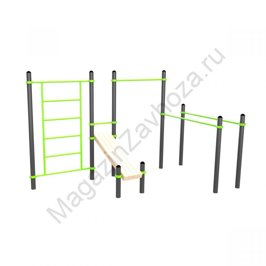 W201 Воркаут (брусья, турник, шведская стенка и наклонная скамья для пресса) Zavodsporta