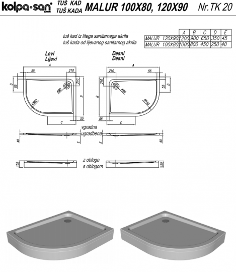 Душевой поддон Kolpa-San MALUR L схема 3