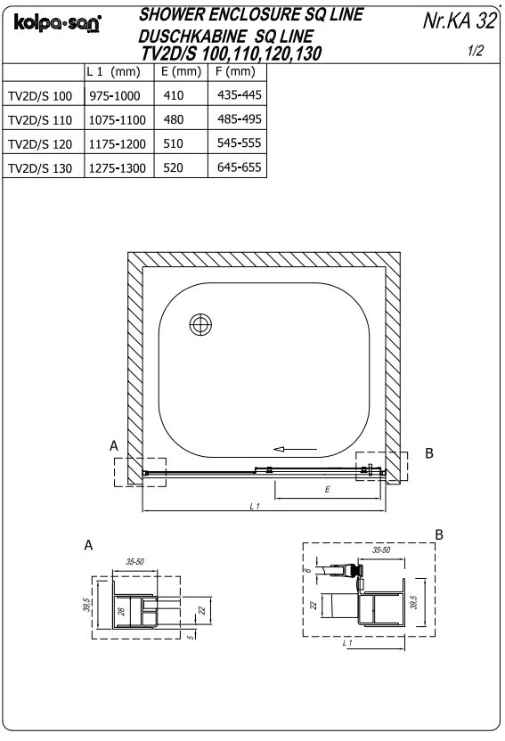 Дверь для душа в нишу Kolpa San SQ LINE TV2D/S ФОТО