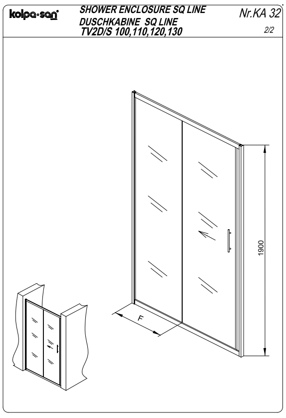 Дверь для душа в нишу Kolpa San SQ LINE TV2D/S схема 3
