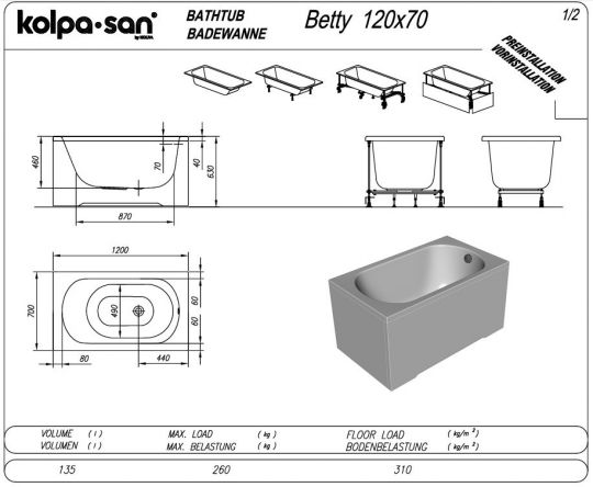 Маленькая гидромассажная ванна Kolpa San Betty (Бэтти) 120x70 ФОТО