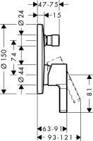 Смеситель Hansgrohe Metris S для ванны/душа 31465000 схема 1