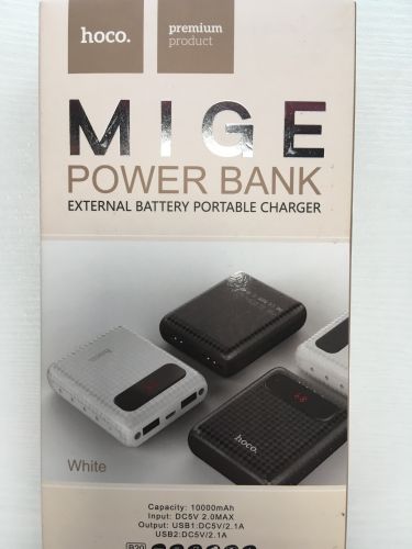 Портативный аккумулятор HOCO, MIGE POWER BANK, белый, 10000 мА*ч, 5В