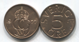 Швеция 5 оре  1977 XF-UNC