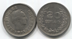 Колумбия 20 сентаво 1971 VF-XF