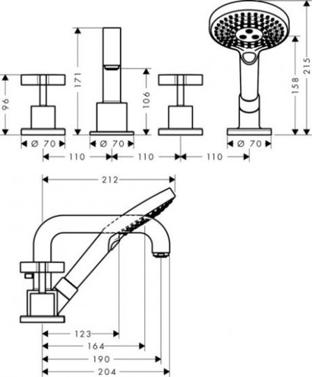 Смеситель Hansgrohe AXOR Citterio для ванны с душем 39445000 ФОТО