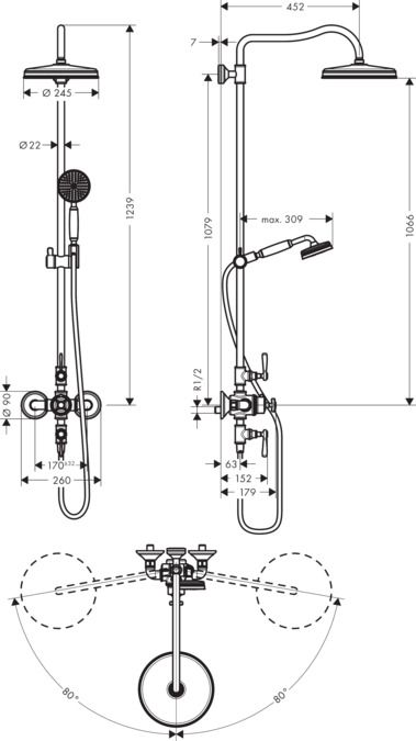 Душевая стойка Hansgrohe AXOR Montreux с верхним душем 16572000 ФОТО