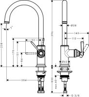 Смеситель Hansgrohe AXOR Montreux для кухни 16580000 схема 1