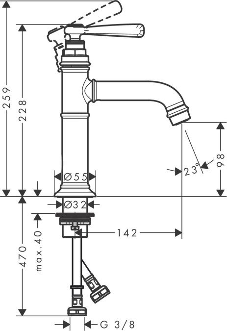 Смеситель Hansgrohe AXOR Montreux для раковины 16516000 схема 1