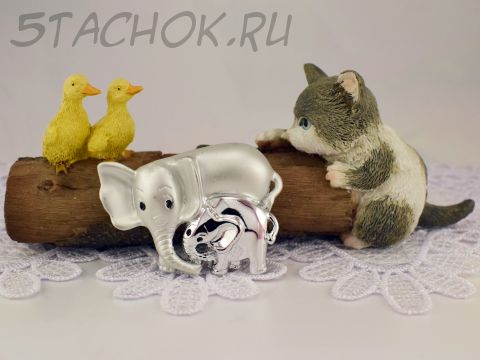 Брошь "Мама и слоненок" цвет серебра (Danecraft США)