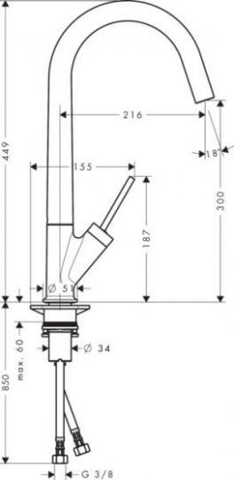 Смеситель Hansgrohe AXOR Starck для кухни 10822000 схема 1