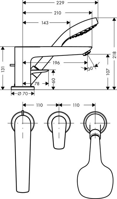 Смеситель Hansgrohe Talis E для ванны с душем 71730000 схема 1