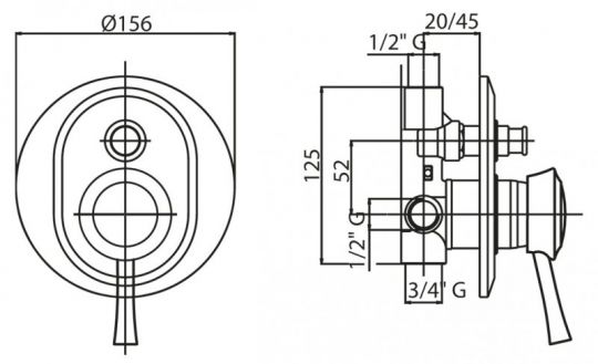 Cezares Giubileo смеситель для ванны/душа GIUBILEO-VDIM-01 схема 1
