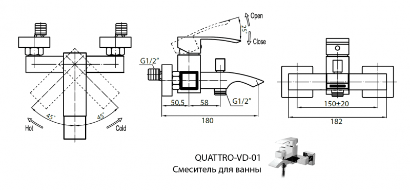 Смеситель для ванны и душа Cezares Quattro QUATTRO-C-VD-01 ФОТО