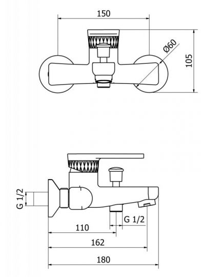 Смеситель для ванны и душа Cezares Diana DIANA-VM-01 схема 1