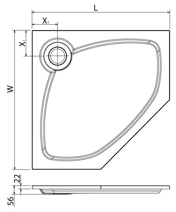 Многоугольный поддон Cezares TRAY-S схема 2