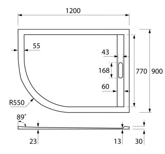 Полукруглый душевой поддон Cezares TRAY-AS-RH 120х90 схема 2