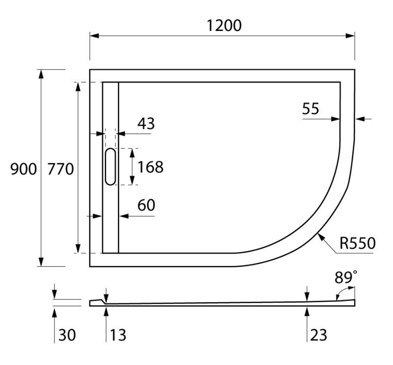 Полукруглый душевой поддон Cezares TRAY-AS-RH 120х90 схема 3