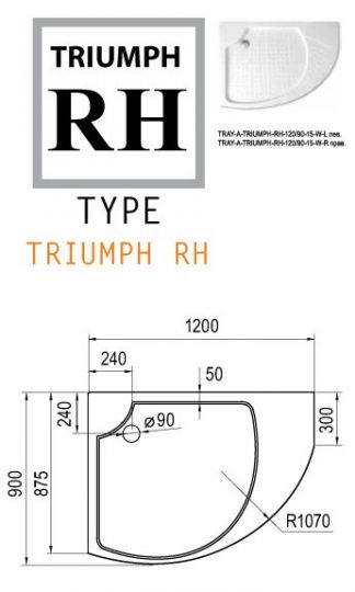 Радиальный душевой поддон ассиметричный Cezares TRAY-A-TRIUMPH 120х90 ФОТО