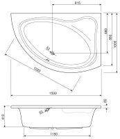 Асимметричная акриловая ванна Cezares Tebe в уголок 150x100 схема 2